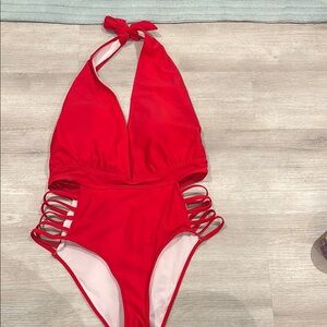 Red Halter Swimsuit with Cutouts